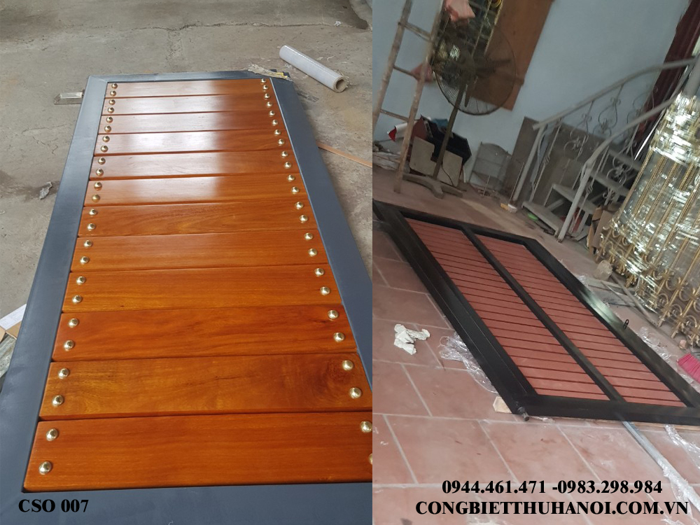 cổng sắt sơn giả gỗ, cổng inox sơn giả gỗ